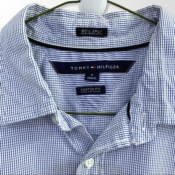 TOMMY HILFIGER • Men’s Custom Fit Blue, White Long Sleeve Checkered 80s 2PLY - Picture 4 of 13